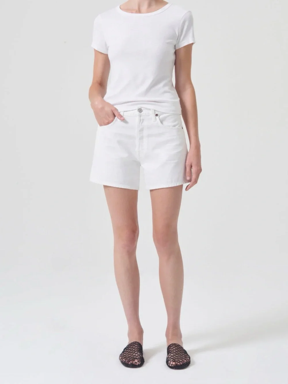 Agolde Parker Long White Denim Shorts - Picture 1 of 6